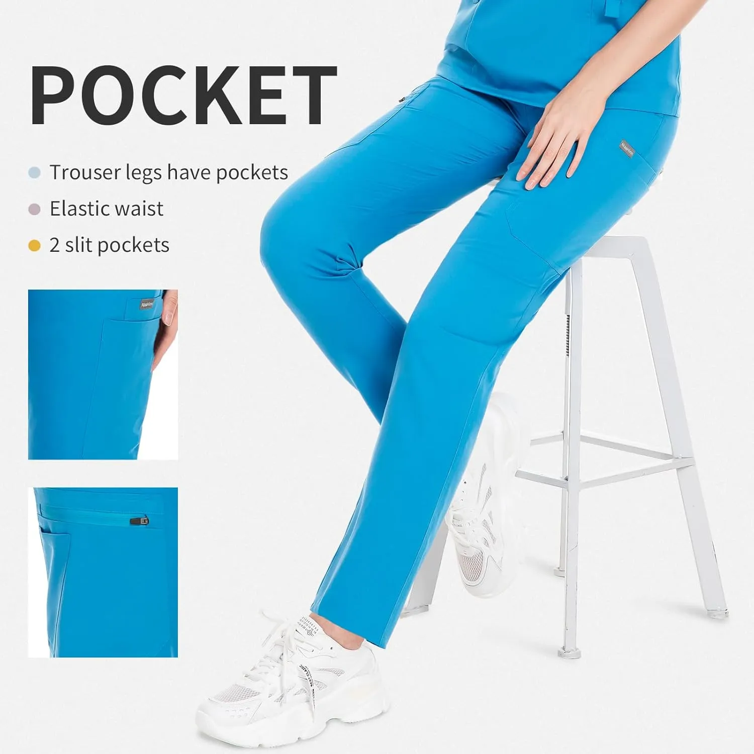 niaahinn Classic Scrub Set for Women - V-Neck Scrub Top & Stylish Scrub Jogger Pants with Multi Pocket Medical Uniform