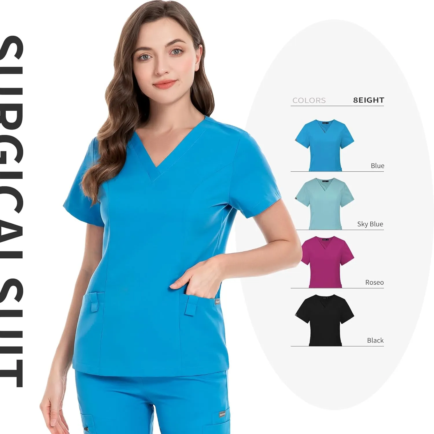 niaahinn Classic Scrub Set for Women - V-Neck Scrub Top & Stylish Scrub Jogger Pants with Multi Pocket Medical Uniform
