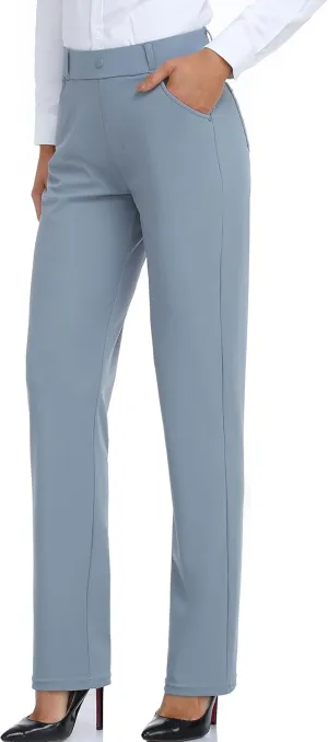 Oalka Women's Dress Pants Straight Leg Yoga Work Stretchy Pant for Office Business