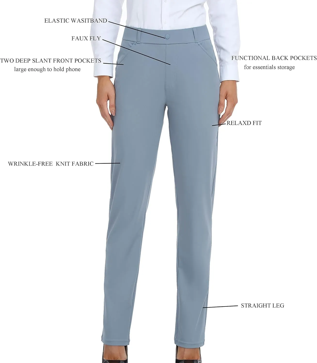 Oalka Women's Dress Pants Straight Leg Yoga Work Stretchy Pant for Office Business