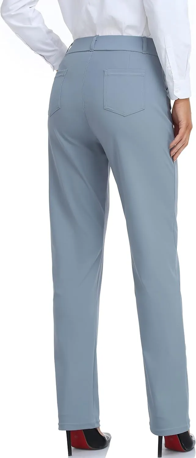 Oalka Women's Dress Pants Straight Leg Yoga Work Stretchy Pant for Office Business