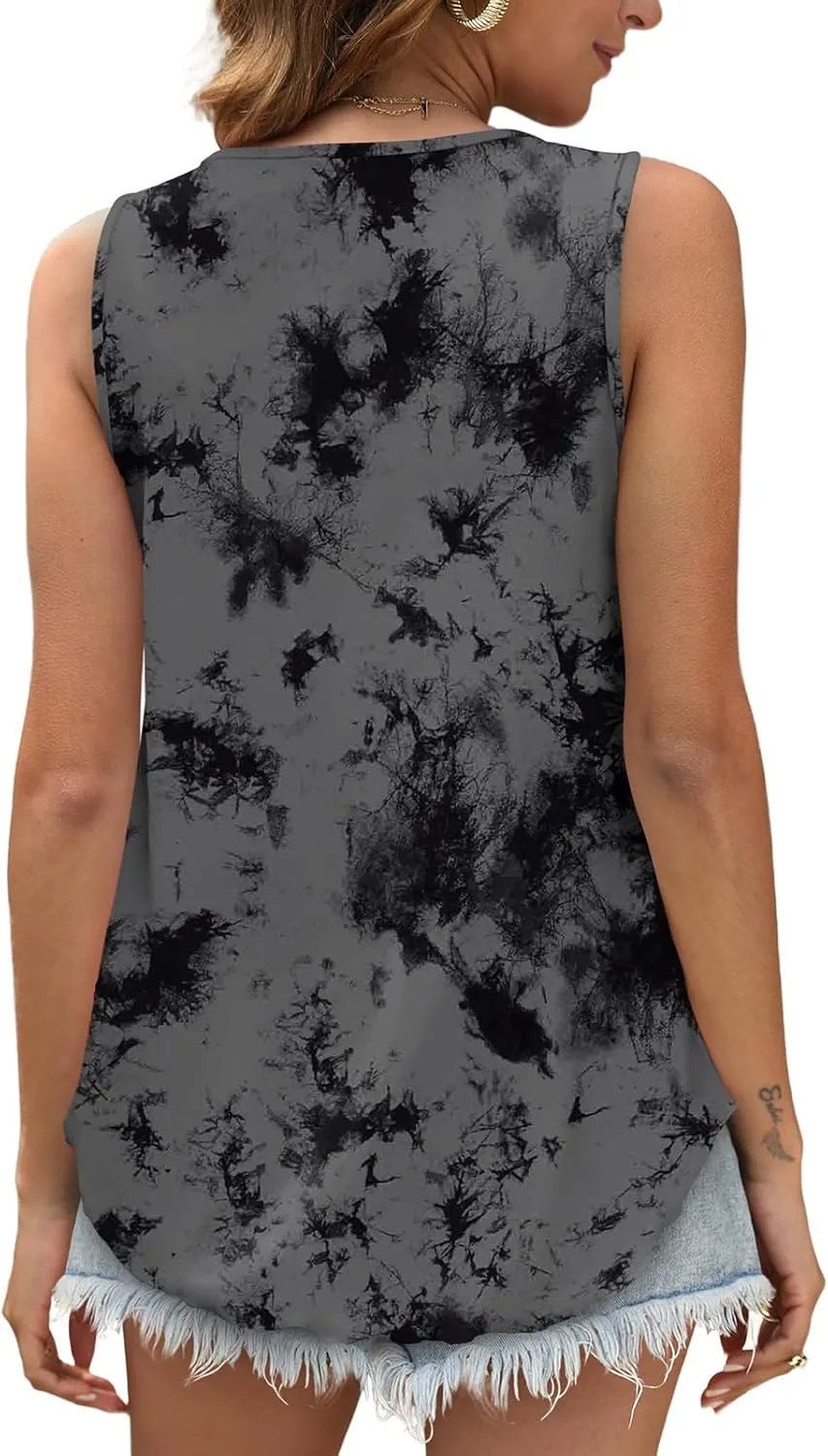 OFEEFAN Womens Tank Tops Sleeveless Eyelet Embroidery Scoop Neck Loose Fit Casual Summer Flowy