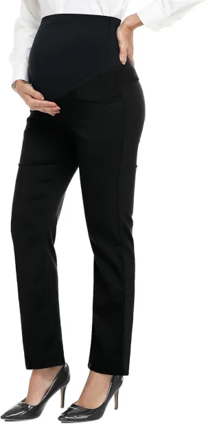 PACBREEZE Women's Maternity Pants for Work Over-Bump Pregnancy Casual Stretchy Straight Dress Pants with Pockets