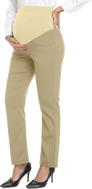 PACBREEZE Women's Maternity Pants for Work Over-Bump Pregnancy Casual Stretchy Straight Dress Pants with Pockets