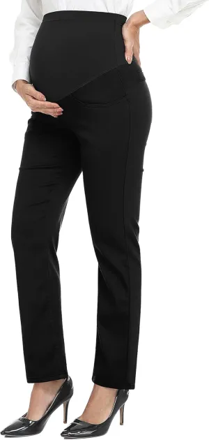 PACBREEZE Women's Maternity Pants for Work Over-Bump Pregnancy Casual Stretchy Straight Dress Pants with Pockets