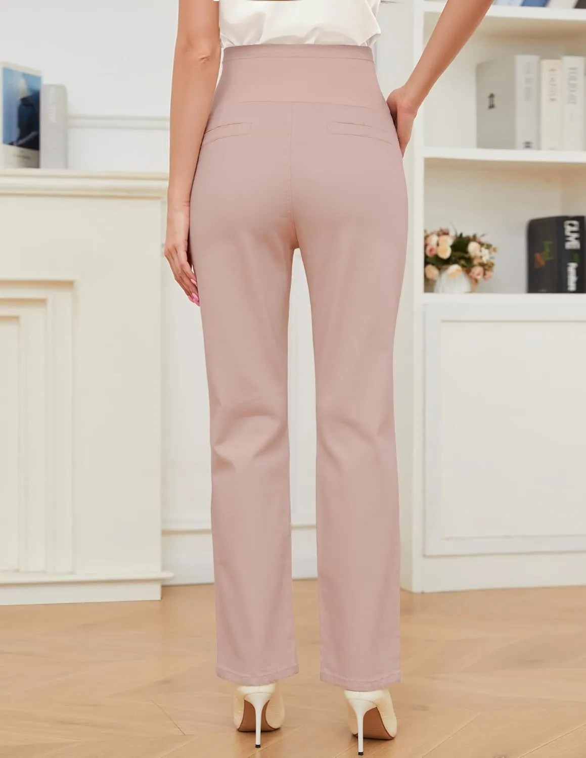 PACBREEZE Women's Maternity Pants for Work Over-Bump Pregnancy Casual Stretchy Straight Dress Pants with Pockets