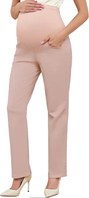 PACBREEZE Women's Maternity Pants for Work Over-Bump Pregnancy Casual Stretchy Straight Dress Pants with Pockets