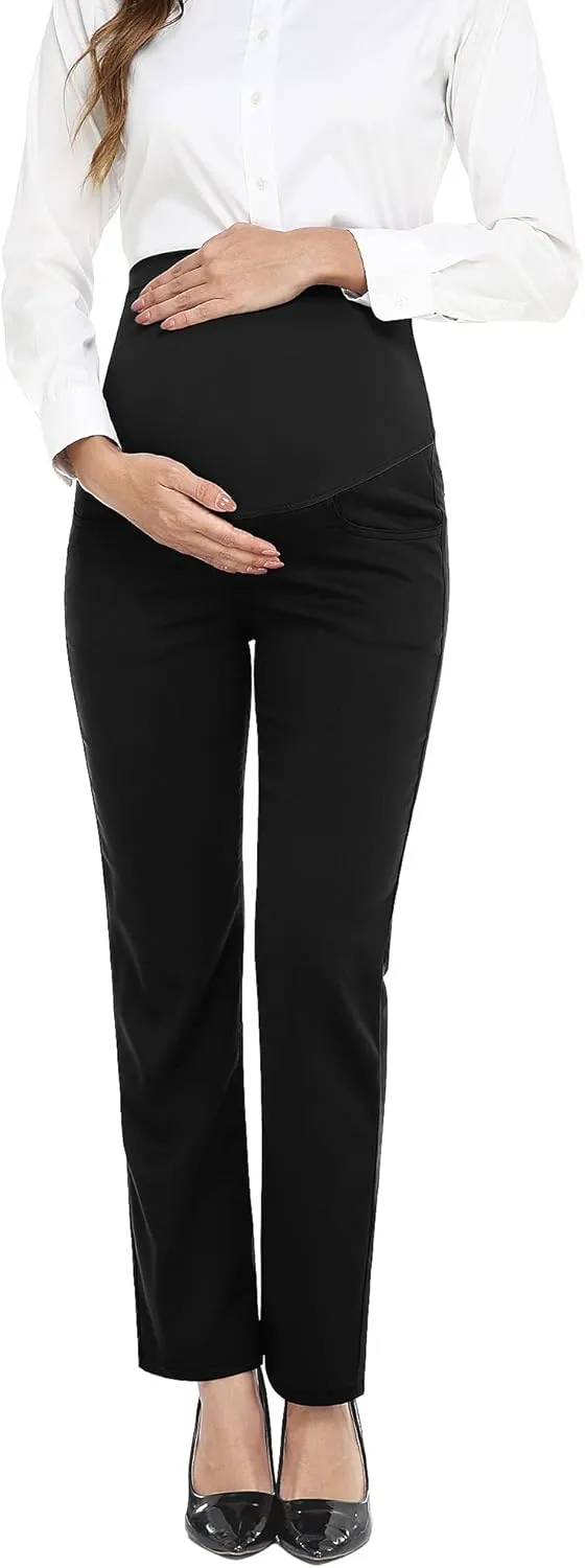 PACBREEZE Women's Maternity Pants for Work Over-Bump Pregnancy Casual Stretchy Straight Dress Pants with Pockets