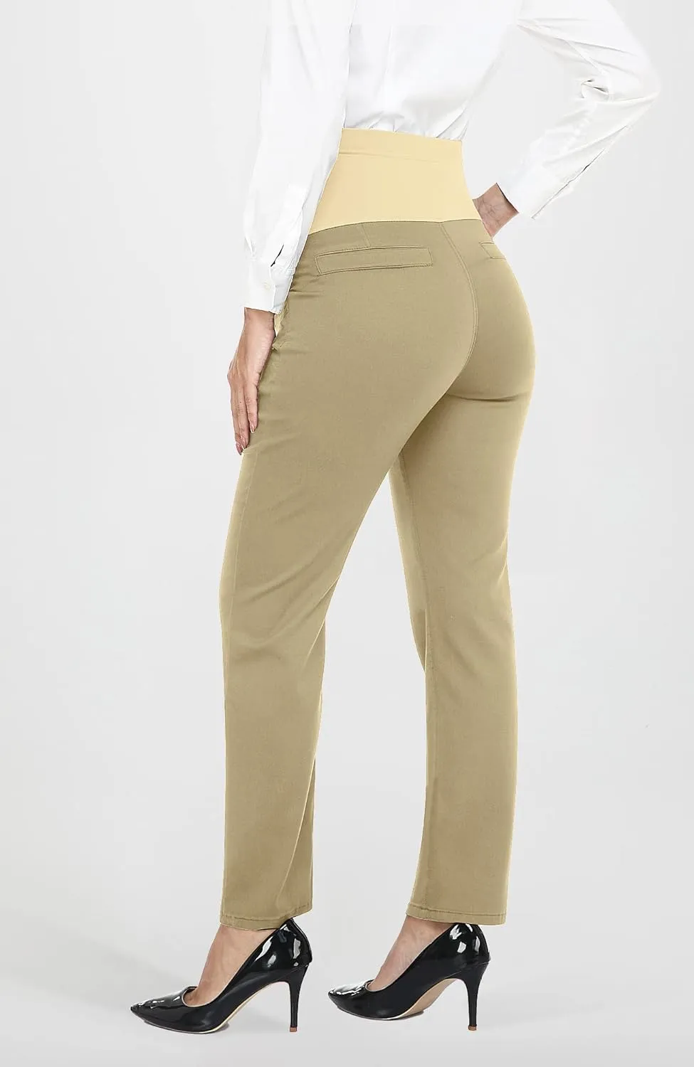 PACBREEZE Women's Maternity Pants for Work Over-Bump Pregnancy Casual Stretchy Straight Dress Pants with Pockets