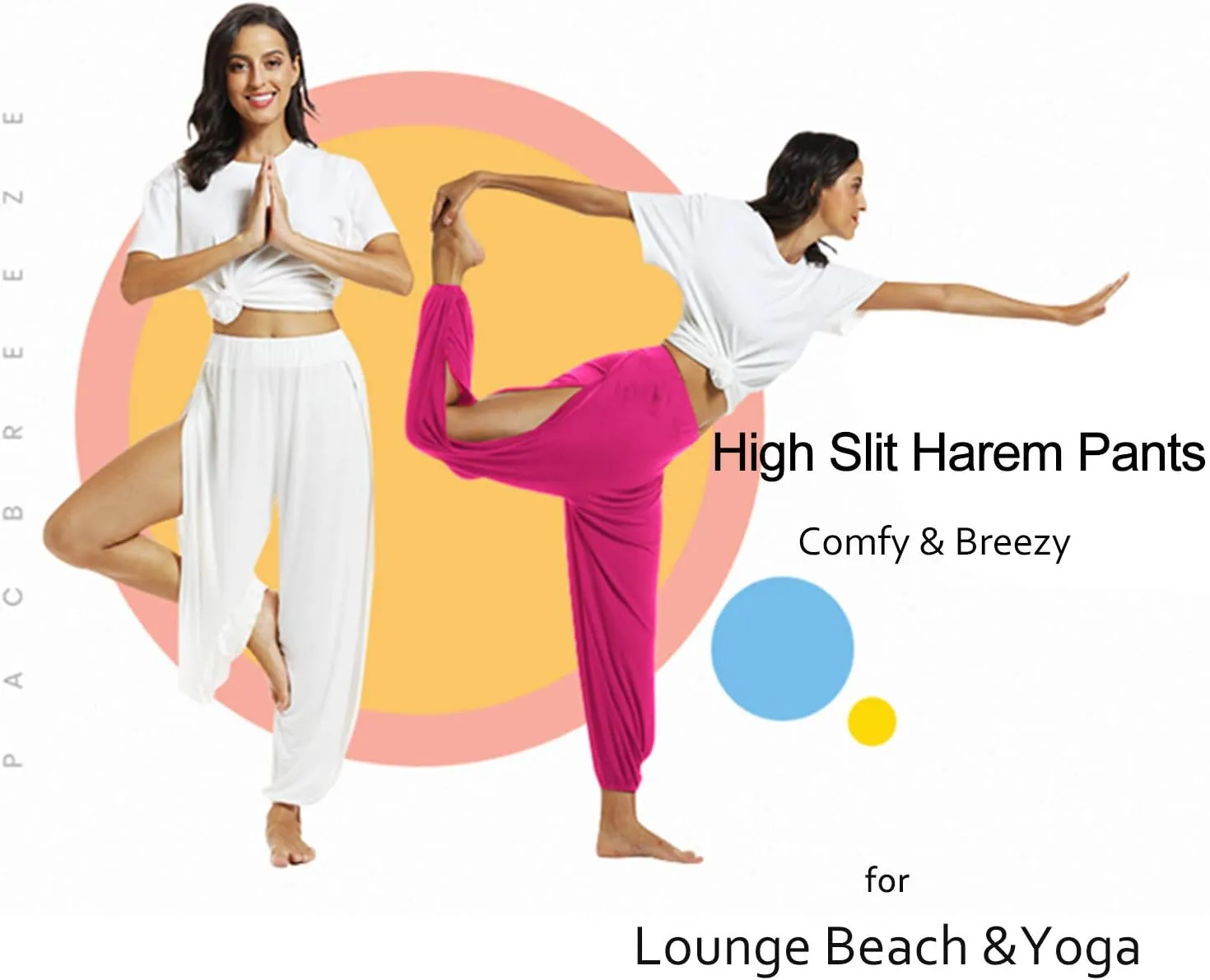 PACBREEZE Women's Yoga Harem Pants Side Slit Joggers Active Workout Sweatpants Beach Cover-up Pants