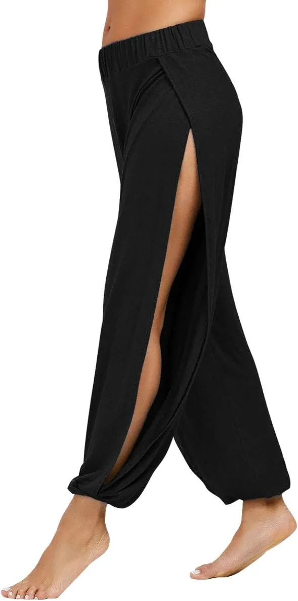 PACBREEZE Women's Yoga Harem Pants Side Slit Joggers Active Workout Sweatpants Beach Cover-up Pants