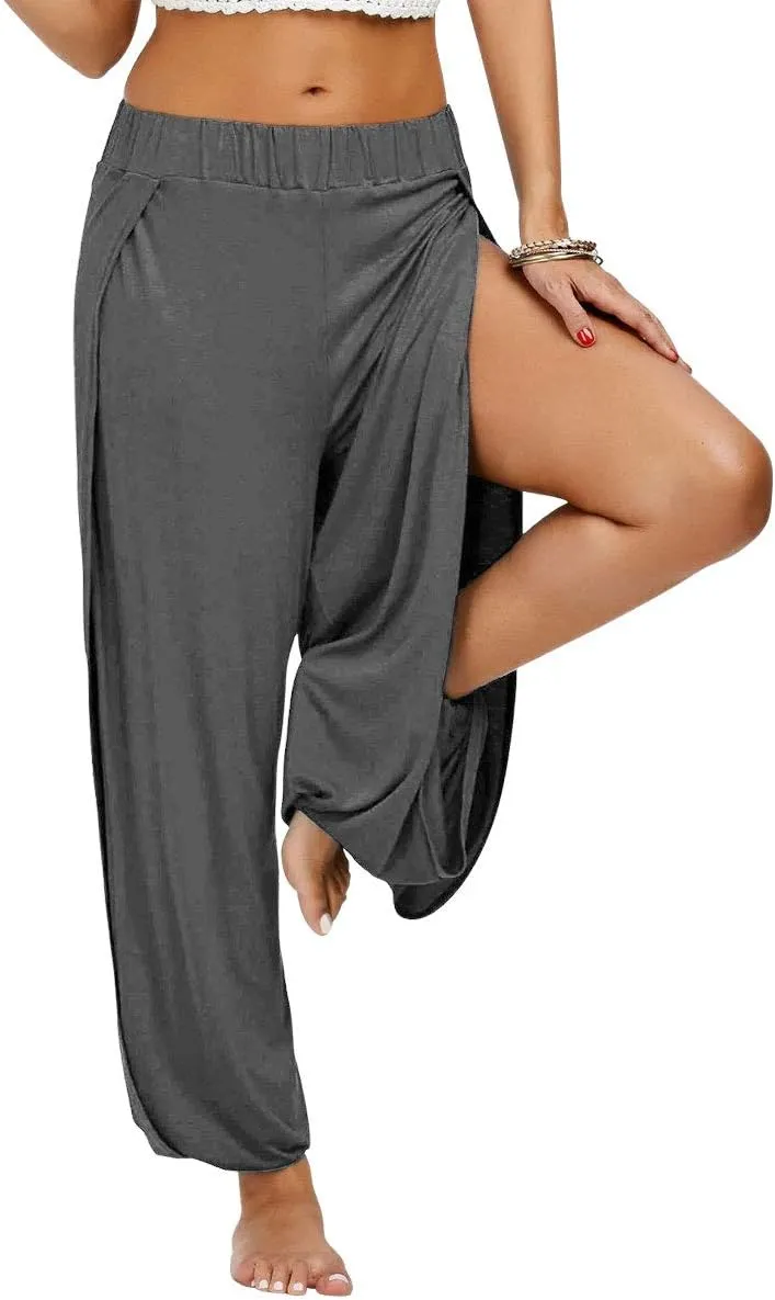 PACBREEZE Women's Yoga Harem Pants Side Slit Joggers Active Workout Sweatpants Beach Cover-up Pants