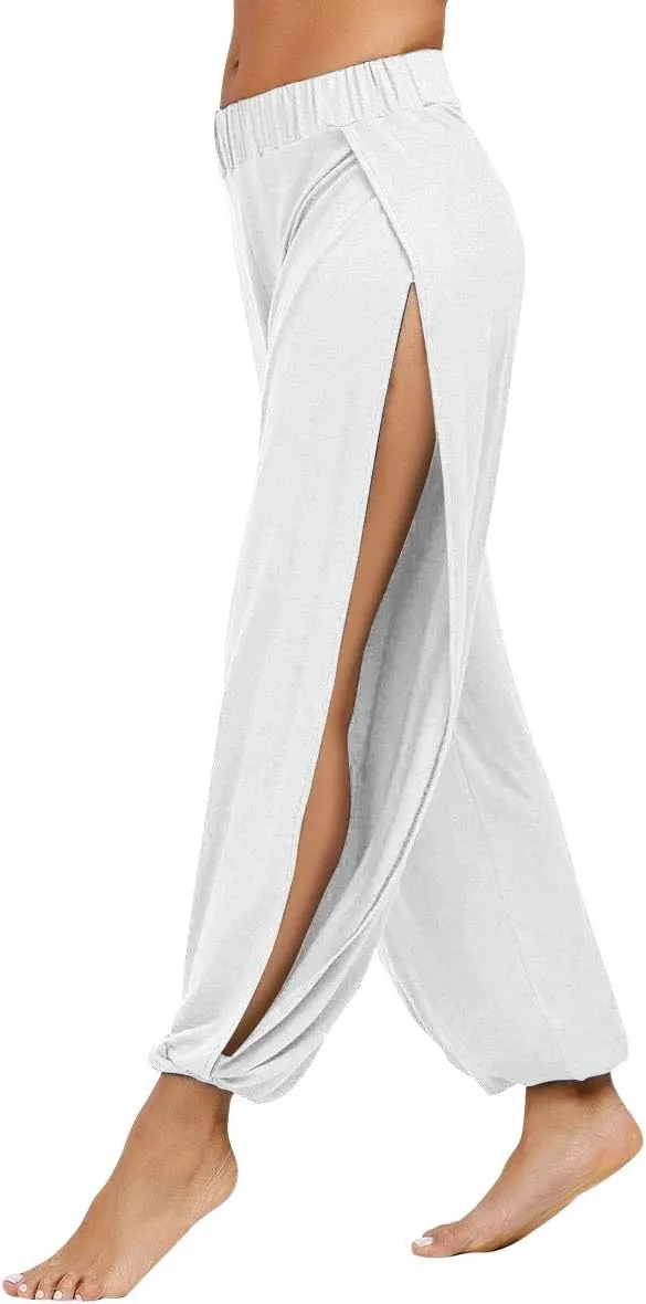 PACBREEZE Women's Yoga Harem Pants Side Slit Joggers Active Workout Sweatpants Beach Cover-up Pants