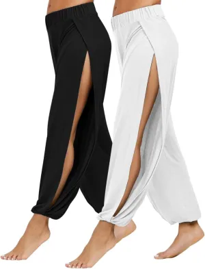 PACBREEZE Women's Yoga Harem Pants Side Slit Joggers Active Workout Sweatpants Beach Cover-up Pants