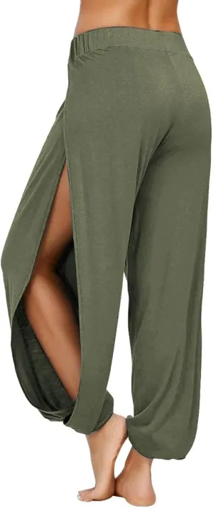 PACBREEZE Women's Yoga Harem Pants Side Slit Joggers Active Workout Sweatpants Beach Cover-up Pants