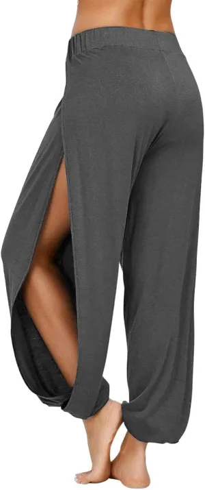 PACBREEZE Women's Yoga Harem Pants Side Slit Joggers Active Workout Sweatpants Beach Cover-up Pants