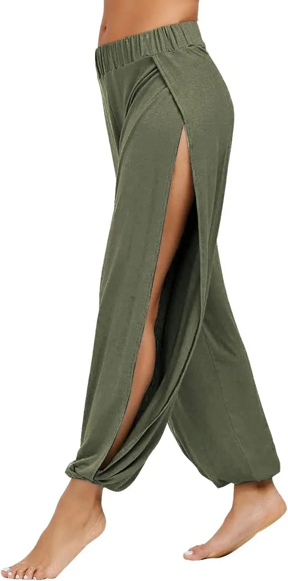 PACBREEZE Women's Yoga Harem Pants Side Slit Joggers Active Workout Sweatpants Beach Cover-up Pants