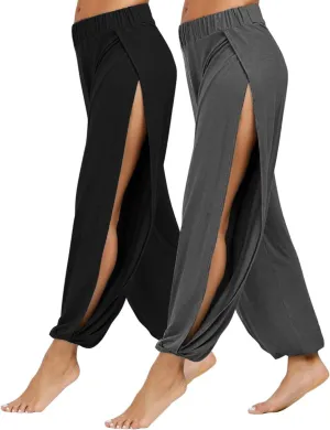 PACBREEZE Women's Yoga Harem Pants Side Slit Joggers Active Workout Sweatpants Beach Cover-up Pants