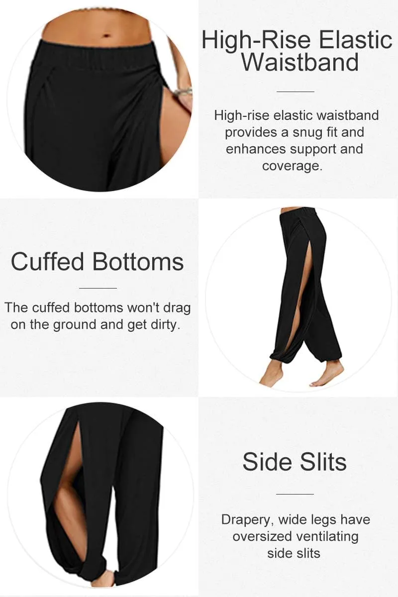 PACBREEZE Women's Yoga Harem Pants Side Slit Joggers Active Workout Sweatpants Beach Cover-up Pants