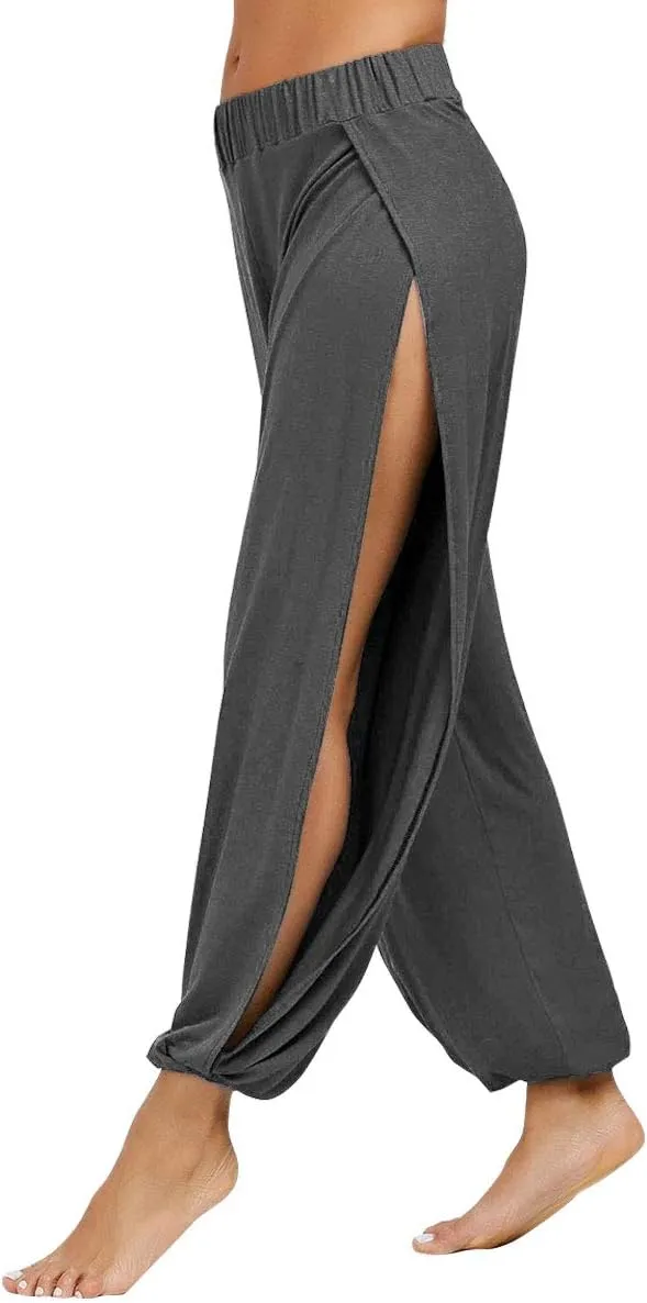 PACBREEZE Women's Yoga Harem Pants Side Slit Joggers Active Workout Sweatpants Beach Cover-up Pants