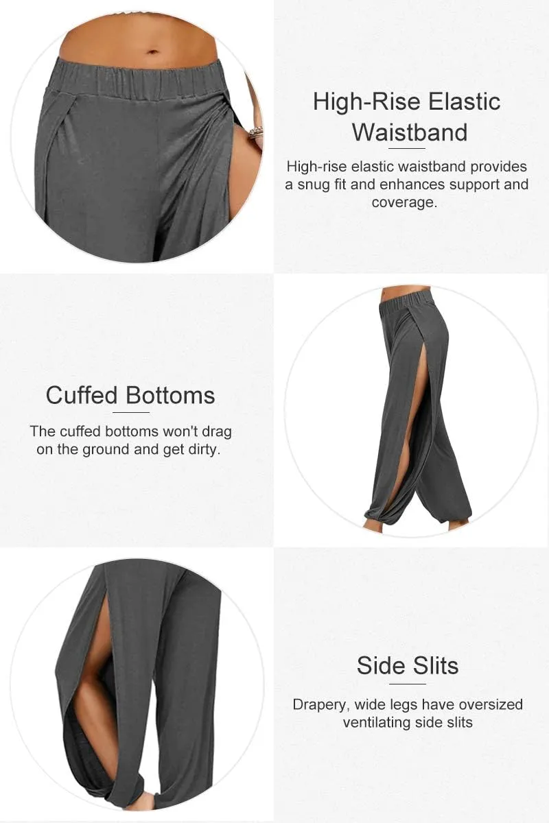PACBREEZE Women's Yoga Harem Pants Side Slit Joggers Active Workout Sweatpants Beach Cover-up Pants