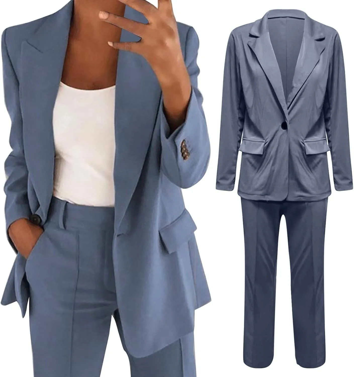 Pants Suits for Women Dressy 2 Piece Casual Plus Size Open Front Blazer Pant Suit Set Wedding Prom Work Business Suit
