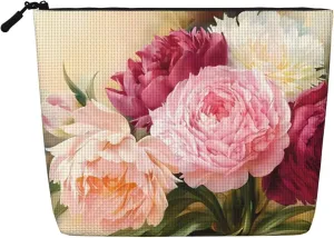 Peony Flowers Blossom Versatile Travel Toiletry Bag - Fake Hemp Makeup Bag for Multi-use - Cosmetic Accessories Organizer, Black, One Size