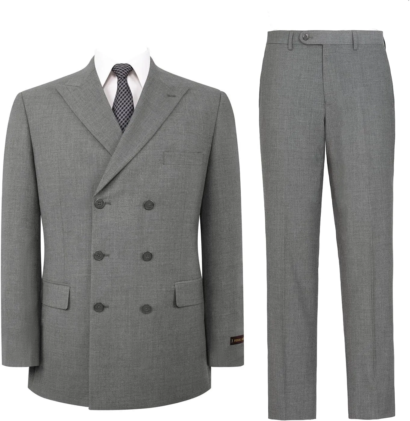 Pio Lorenzo Men's 2-Piece Classic Fit Double Breasted Peak Lapel Plaid Suit
