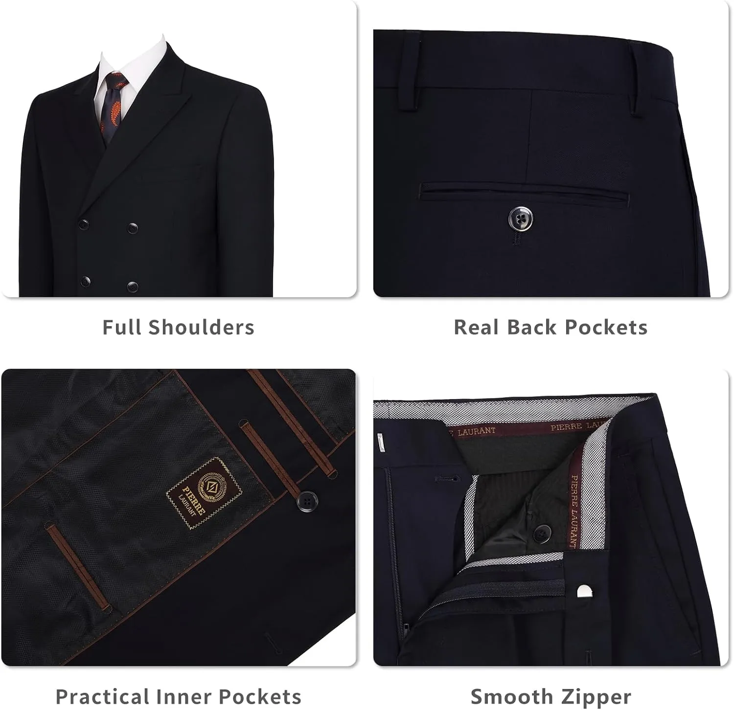 Pio Lorenzo Men's 2-Piece Classic Fit Double Breasted Peak Lapel Plaid Suit