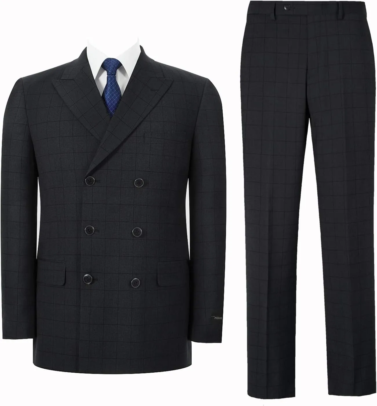 Pio Lorenzo Men's 2-Piece Classic Fit Double Breasted Peak Lapel Plaid Suit