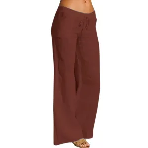 Plus Size Trousers for Women Drawstring Causal Solid Color Long Pants Summer Comfy Classic Basic Lounge Pants with Pockets