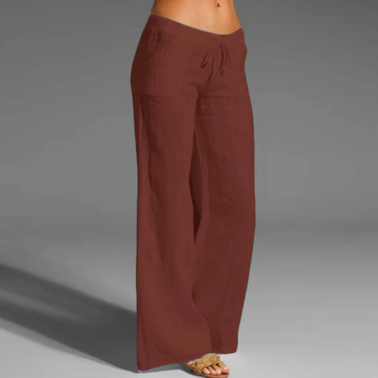 Plus Size Trousers for Women Drawstring Causal Solid Color Long Pants Summer Comfy Classic Basic Lounge Pants with Pockets