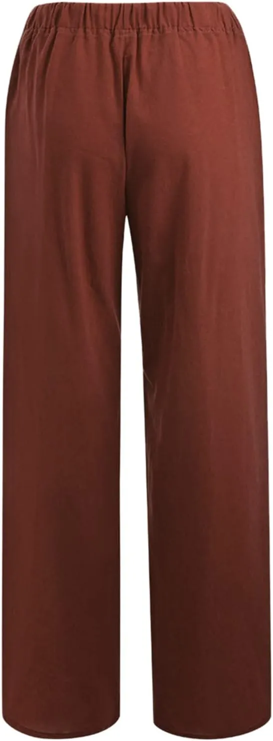 Plus Size Trousers for Women Drawstring Causal Solid Color Long Pants Summer Comfy Classic Basic Lounge Pants with Pockets