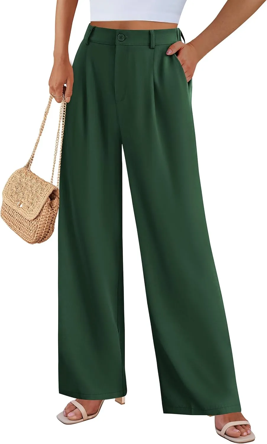 PRETTYGARDEN Palazzo Pants for Women Dressy High Elastic Waisted Business Casual Wide Leg Trousers Pant