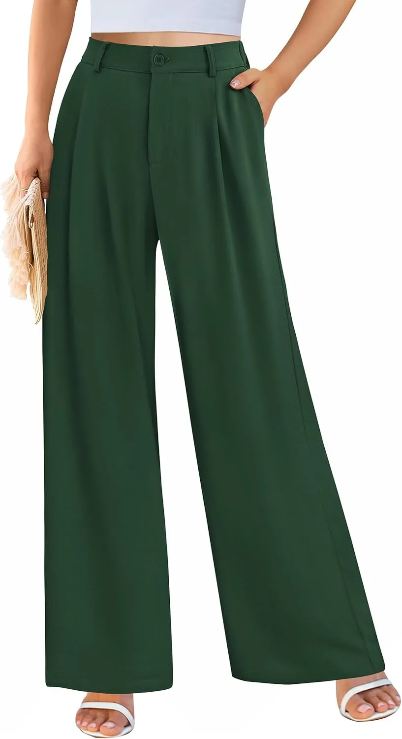 PRETTYGARDEN Palazzo Pants for Women Dressy High Elastic Waisted Business Casual Wide Leg Trousers Pant