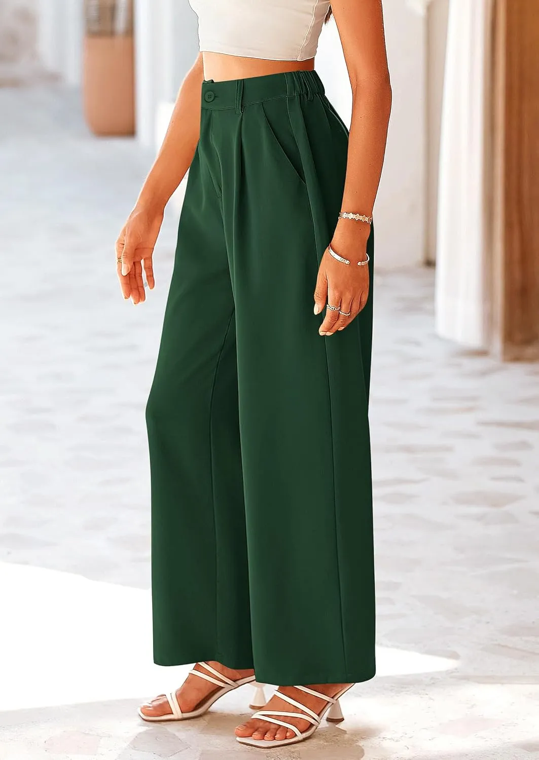 PRETTYGARDEN Palazzo Pants for Women Dressy High Elastic Waisted Business Casual Wide Leg Trousers Pant