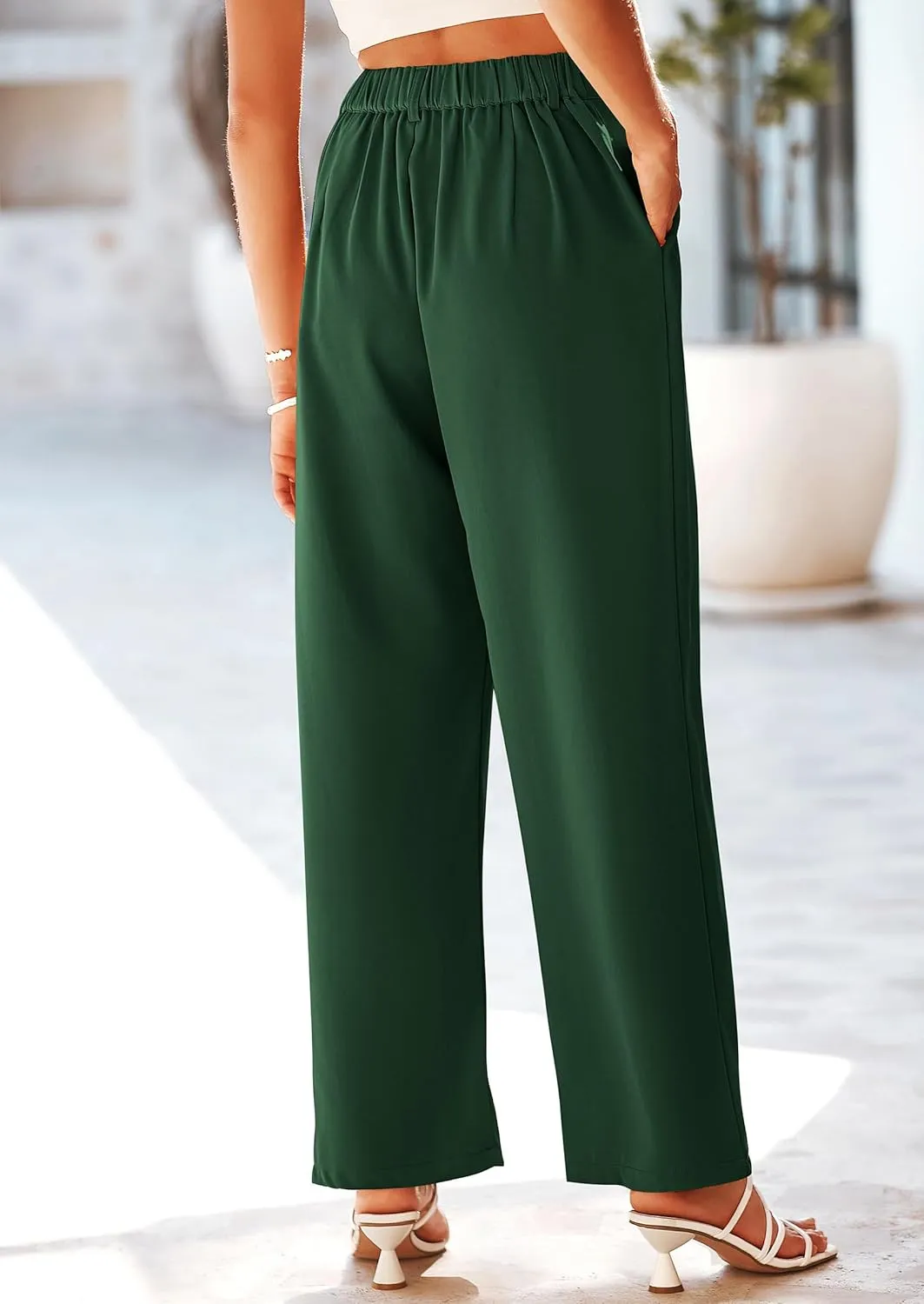 PRETTYGARDEN Palazzo Pants for Women Dressy High Elastic Waisted Business Casual Wide Leg Trousers Pant