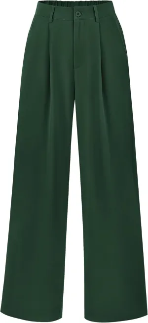 PRETTYGARDEN Palazzo Pants for Women Dressy High Elastic Waisted Business Casual Wide Leg Trousers Pant