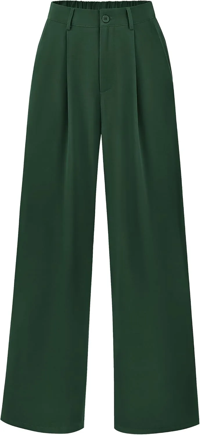 PRETTYGARDEN Palazzo Pants for Women Dressy High Elastic Waisted Business Casual Wide Leg Trousers Pant