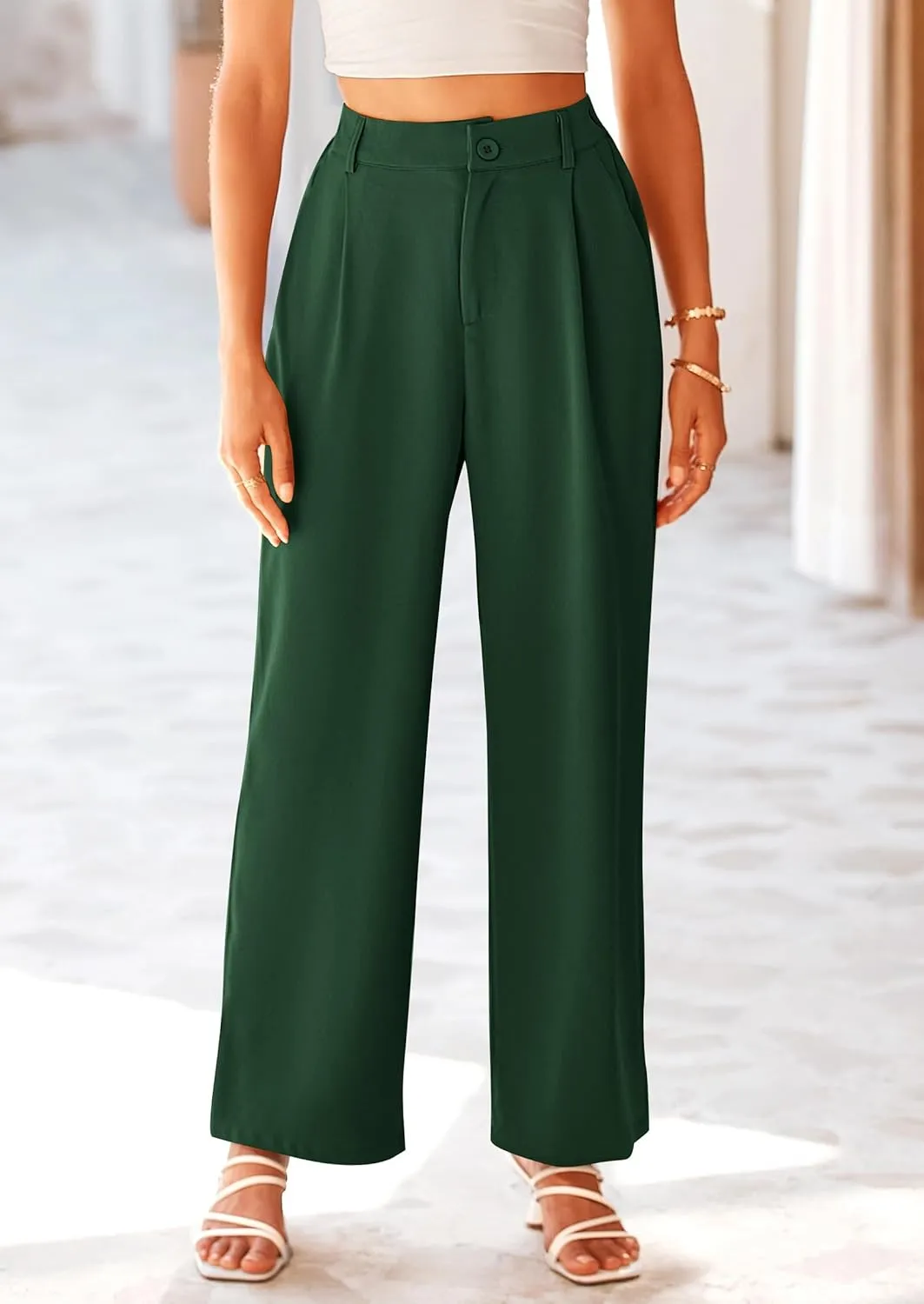 PRETTYGARDEN Palazzo Pants for Women Dressy High Elastic Waisted Business Casual Wide Leg Trousers Pant