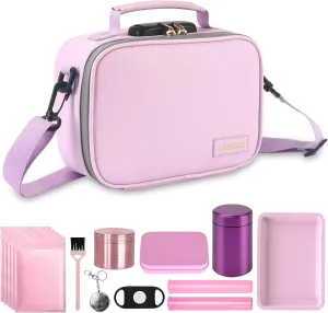 PU Leather Storage Bag with 10PCS Accessories, Portble Functional Locking Box Case and Great Gift for Women, Childproof Storage Container Box 9 X 6 X 4 Inches (Pink)