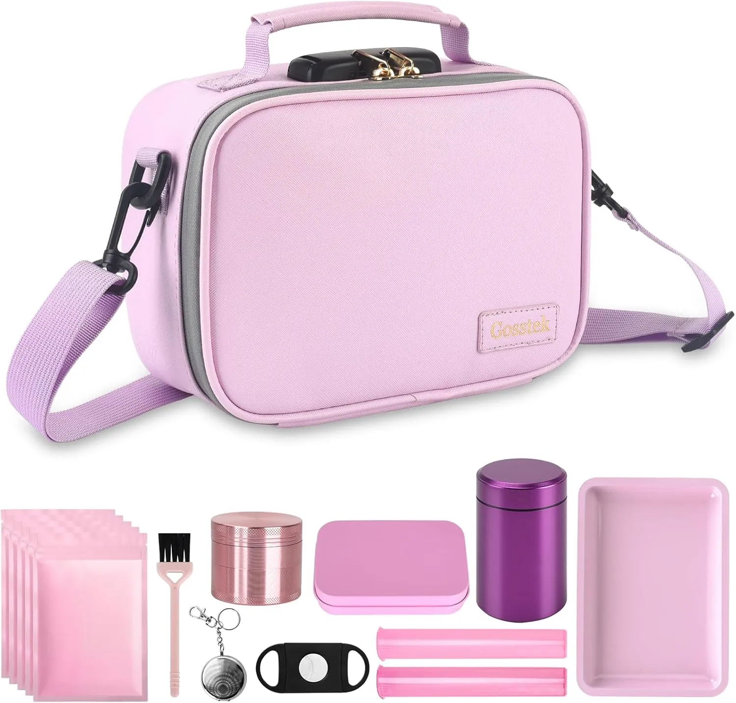 PU Leather Storage Bag with 10PCS Accessories, Portble Functional Locking Box Case and Great Gift for Women, Childproof Storage Container Box 9 X 6 X 4 Inches (Pink)