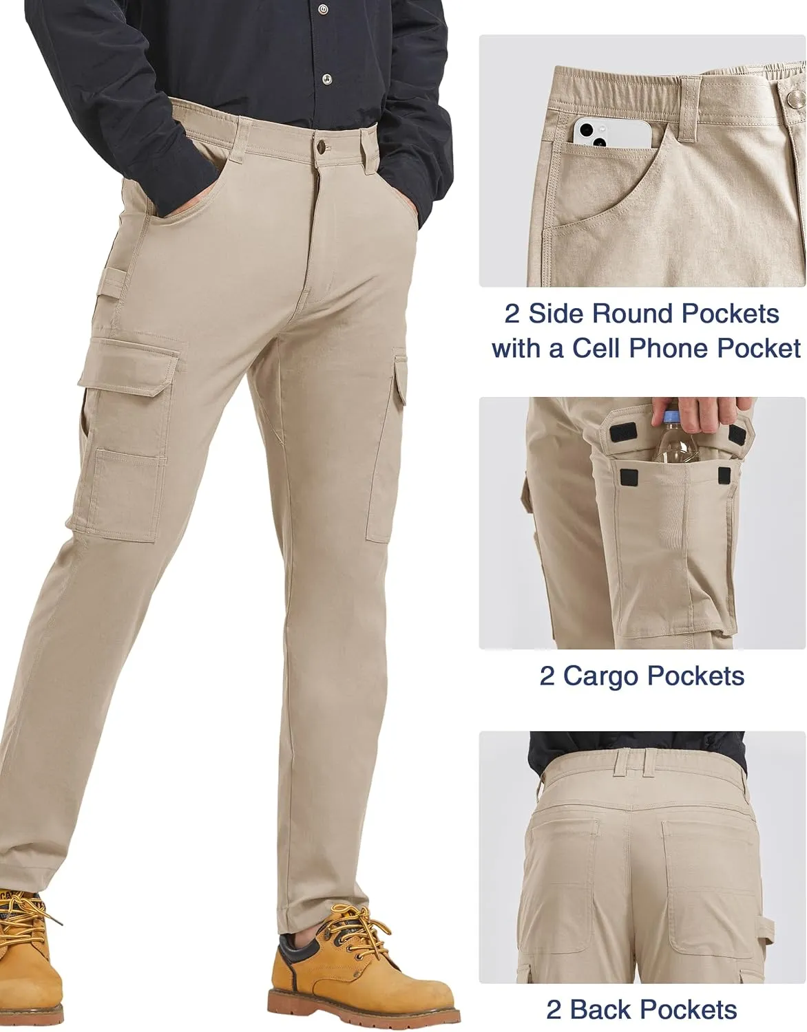 PULI Men's Carpenter Work Pants Cargo Hiking Pants Slim Fit Stretch Waterproof Outdoor Trousers with Pockets