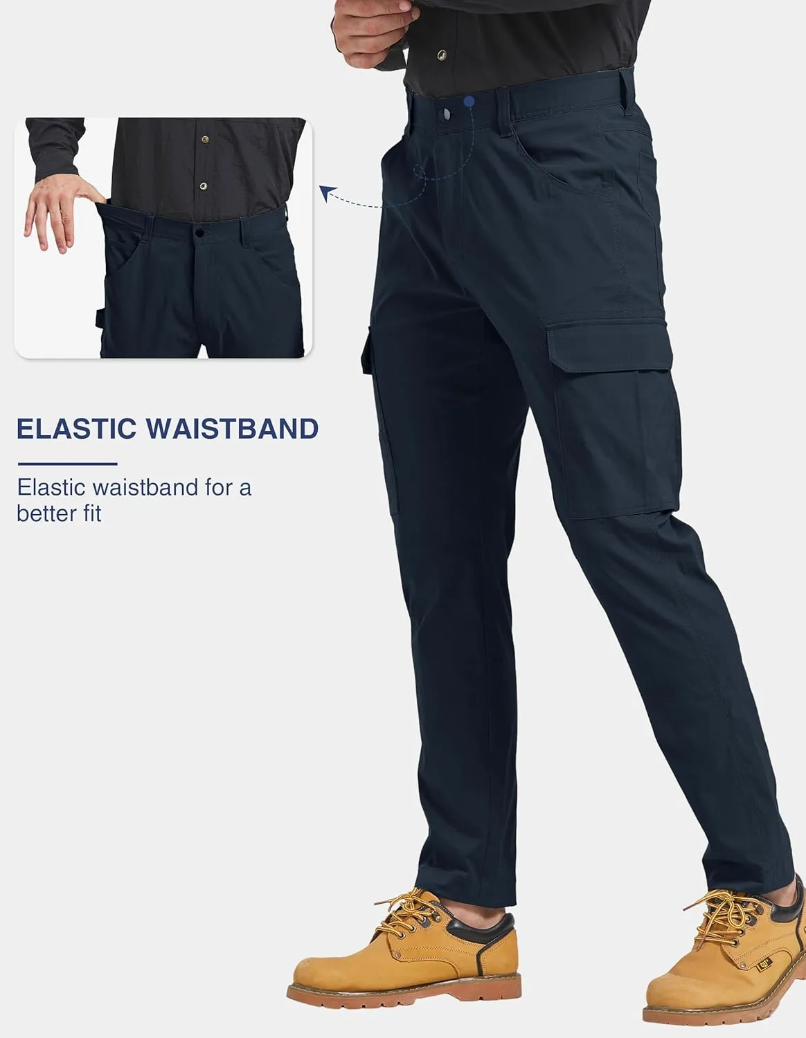 PULI Men's Carpenter Work Pants Cargo Hiking Pants Slim Fit Stretch Waterproof Outdoor Trousers with Pockets