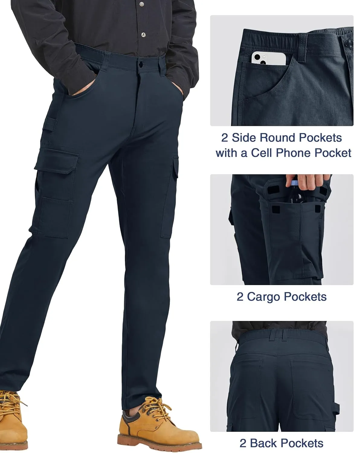 PULI Men's Carpenter Work Pants Cargo Hiking Pants Slim Fit Stretch Waterproof Outdoor Trousers with Pockets