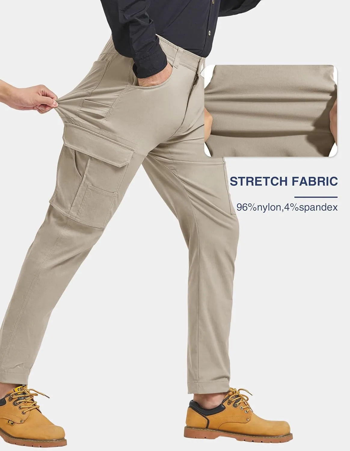PULI Men's Carpenter Work Pants Cargo Hiking Pants Slim Fit Stretch Waterproof Outdoor Trousers with Pockets