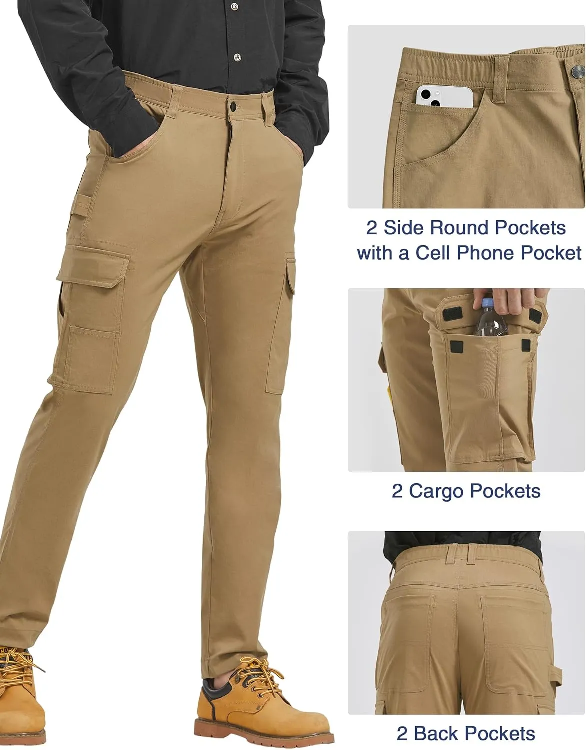 PULI Men's Carpenter Work Pants Cargo Hiking Pants Slim Fit Stretch Waterproof Outdoor Trousers with Pockets