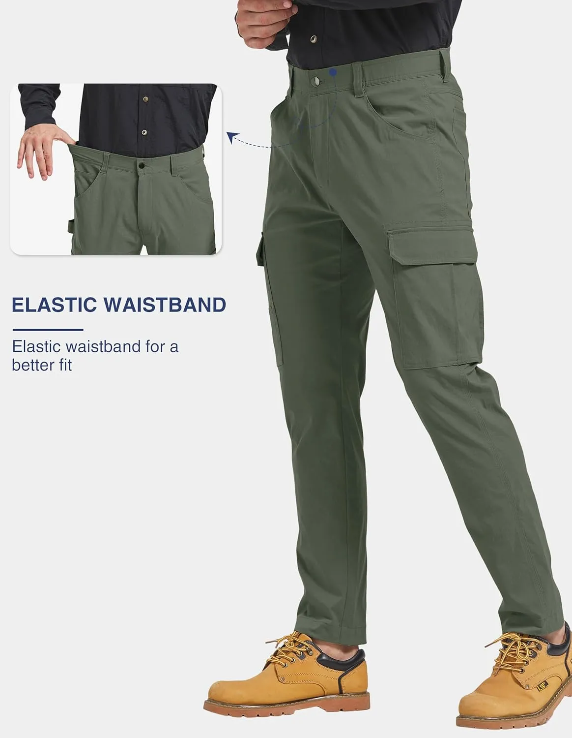 PULI Men's Carpenter Work Pants Cargo Hiking Pants Slim Fit Stretch Waterproof Outdoor Trousers with Pockets