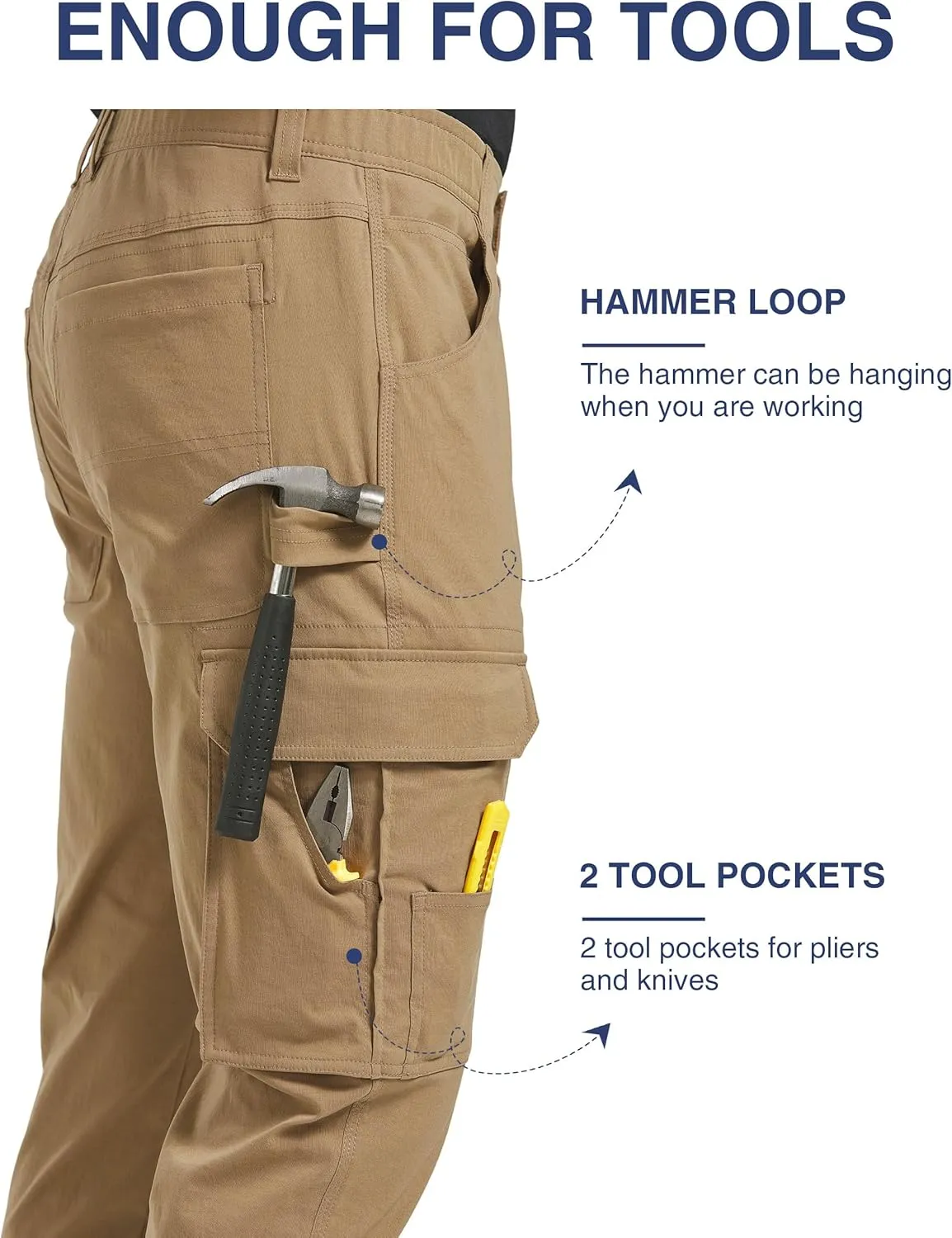 PULI Men's Carpenter Work Pants Cargo Hiking Pants Slim Fit Stretch Waterproof Outdoor Trousers with Pockets