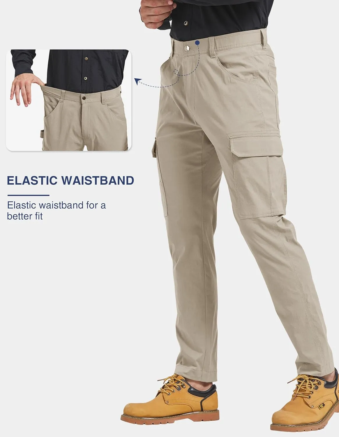 PULI Men's Carpenter Work Pants Cargo Hiking Pants Slim Fit Stretch Waterproof Outdoor Trousers with Pockets